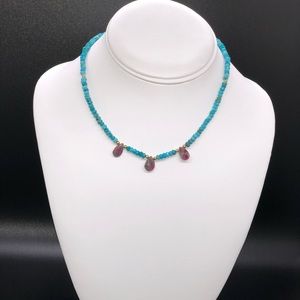 Unique Sleeping Beauty Turquoise and Ruby Choker